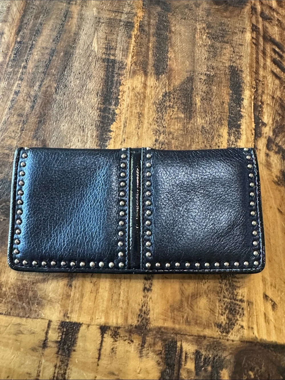 Brighton Blue Leather Stud Trim Trifold Wallet
